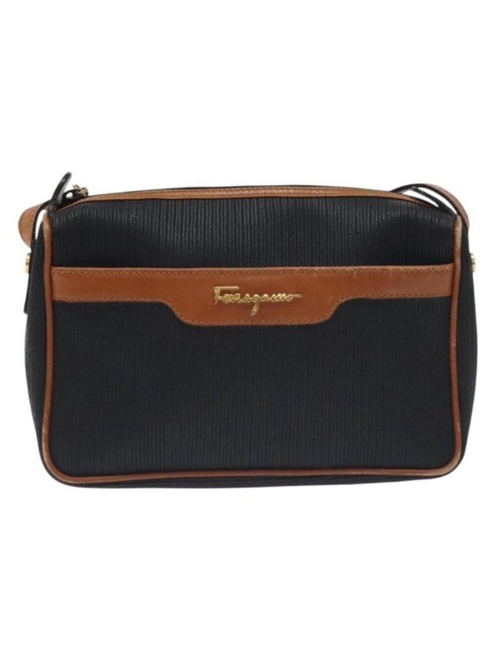 Authentic Salvatore Ferragamo Shoulder Bag Leather PVC Black Gold - Picture 6 of 16